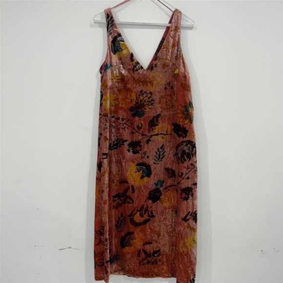 ZARA Floral Velvet Printed Sleeveless Midi Slit Dress size small - Picture 3 of 16